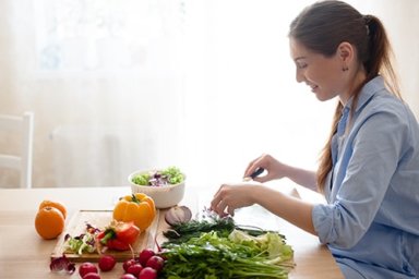 woman prepares foods to fight depression