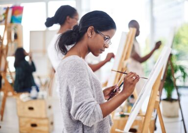 Group of people in an art therapy class for anxiety