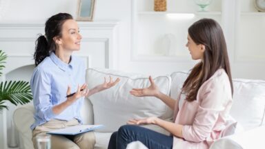 Female walking to her addiction therapist